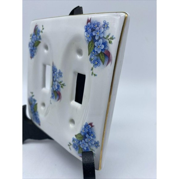 Lefton Light Switch Cover Double Blue Violets Gold - Picture 3 of 5